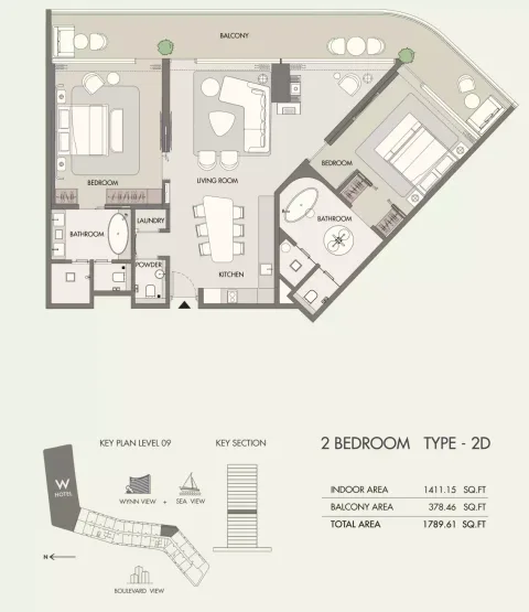 Floor plan, 2 Beds, 1,789 sq ft