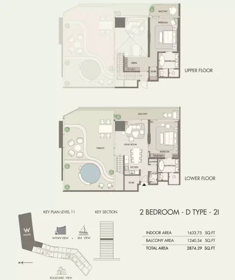 Floor plan, 2 Beds, 2,874 sq ft