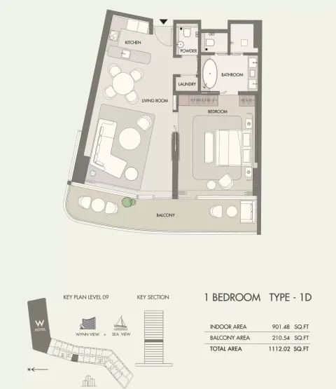 Floor plan, 1 Bed, 1,112 sq ft