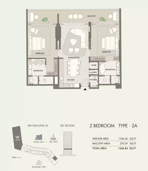 Floor plan, 2 Beds, 1,606 sq ft