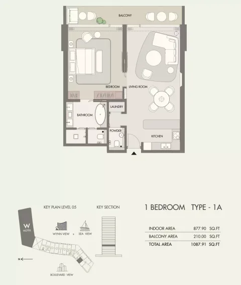 Floor plan, 1 Bed, 1,087 sq ft