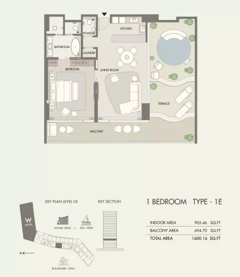 Floor plan, 1 Bed, 1,600 sq ft