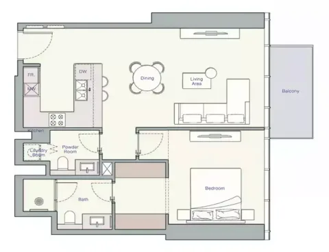 Floor plan, 1 Bed, 824 sq ft