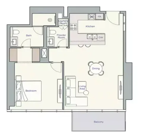 Floor plan, 1 Bed, 944 sq ft