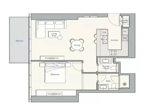 Floor plan, 1 Bed, 839 sq ft