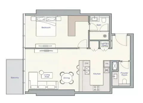 Floor plan, 1 Bed, 855 sq ft