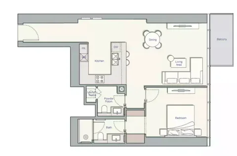 Floor plan, 1 Bed, 909 sq ft