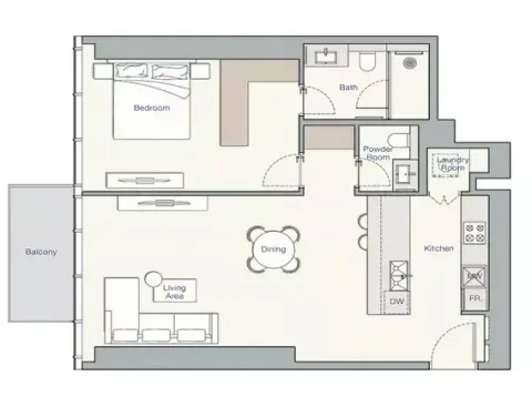 Floor plan, 1 Bed, 918 sq ft