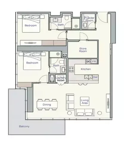 Floor plan, 2 Beds, 1,422 sq ft