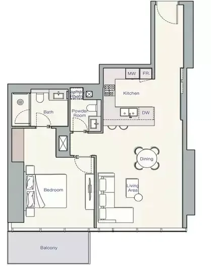 Floor plan, 1 Bed, 921 sq ft