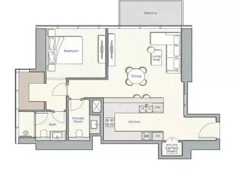 Floor plan, 1 Bed, 906 sq ft
