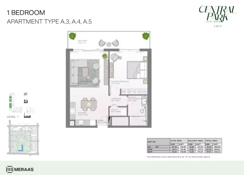Floor plan, 1 Bed, 885 sq ft