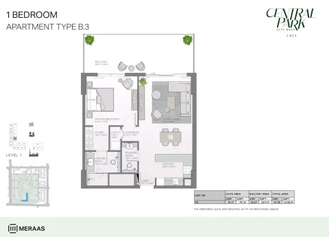 Floor plan, 1 Bed, 1,048 sq ft