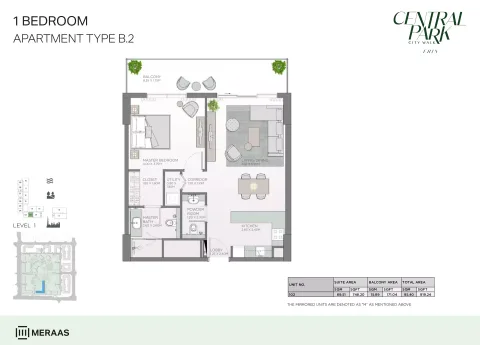Floor plan, 1 Bed, 919 sq ft