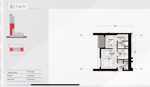 Floor plan, 1 Bed, 753 sq ft