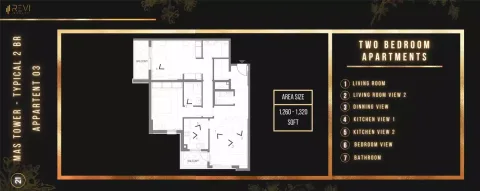 Floor plan, 2 Beds, 1,330 sq ft