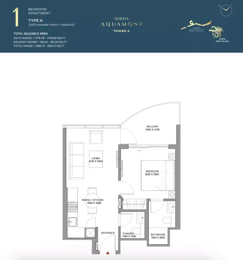 Floor plan, 1 Bed, 565 sq ft