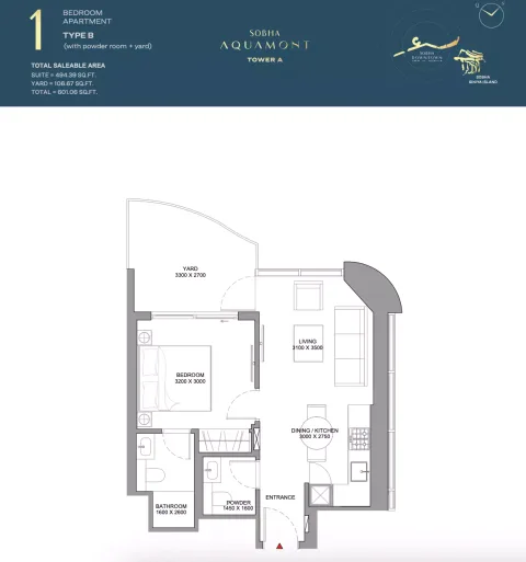 Floor plan, 1 Bed, 601 sq ft