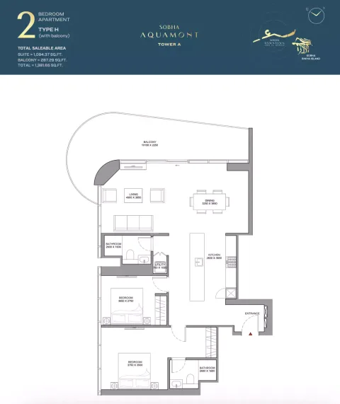 Floor plan, 2 Beds, 1,381 sq ft