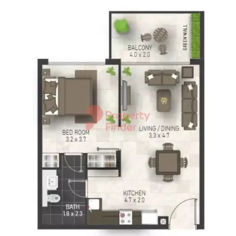 Floor plan, 1 Bed, 600 sq ft