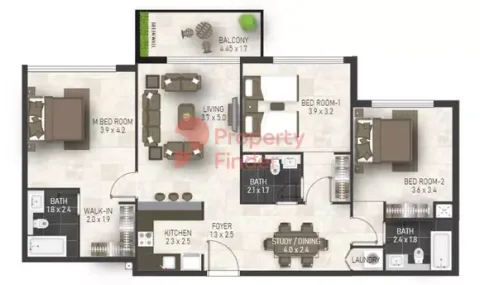 Floor plan, 3 Beds, 1,276 sq ft