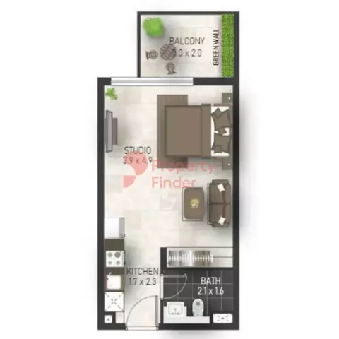Floor plan, Studio, 388 sq ft