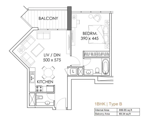 Floor plan, 1 Bed, 788 sq ft