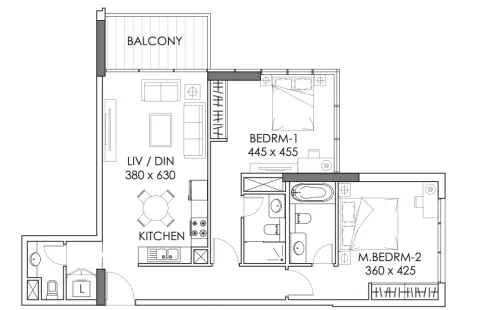 Floor plan, 2 Beds, 1,125 sq ft