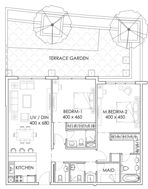 Floor plan, 2 Beds, 2,087 sq ft