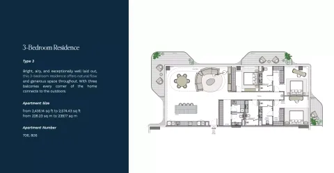 Floor plan, 3 Beds, 2,435 sq ft