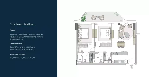 Floor plan, 2 Beds, 1,147 sq ft