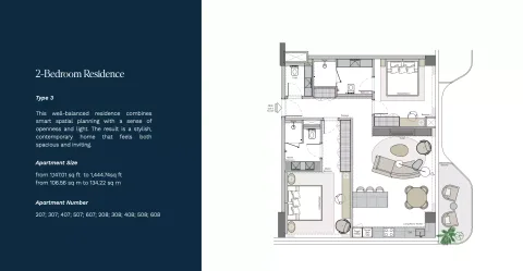 Floor plan, 2 Beds, 1,147 sq ft