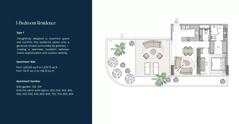 Floor plan, 1 Bed, 1,242 sq ft