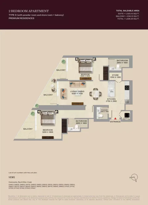 Floor plan, 2 Beds, 1,226 sq ft