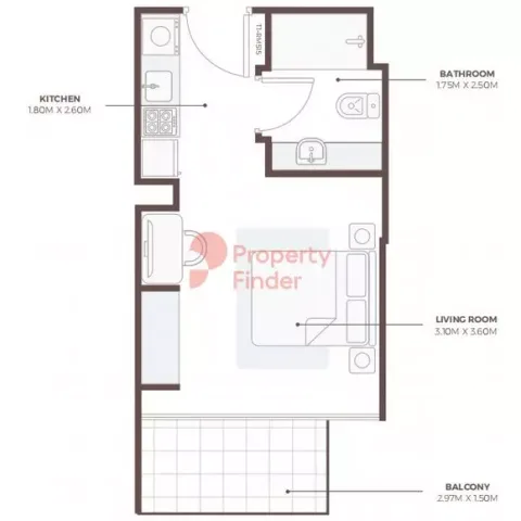 Floor plan, Studio, 323 sq ft