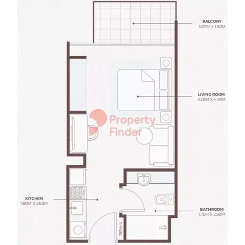 Floor plan, Studio, 365 sq ft