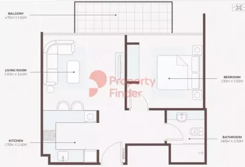 Floor plan, 1 Bed, 609 sq ft