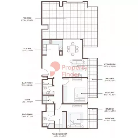 Floor plan, 2 Beds, 1,777 sq ft