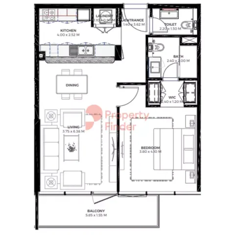 Floor plan, 1 Bed, 907 sq ft