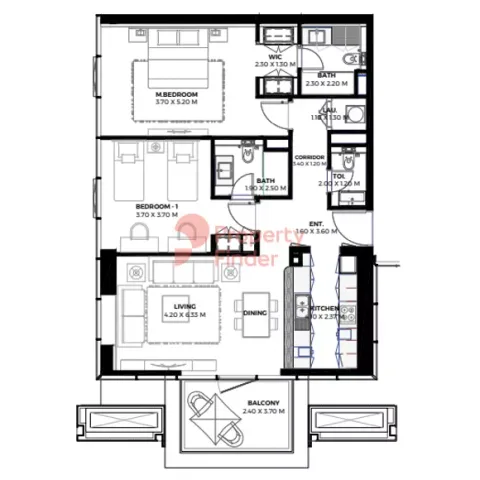 Floor plan, 2 Beds, 1,259 sq ft