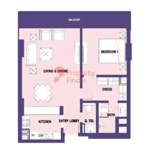 Floor plan, 1 Bed, 791 sq ft