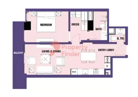 Floor plan, 1 Bed, 656 sq ft