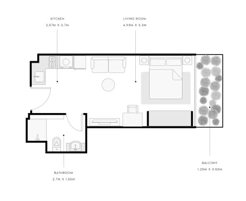 Floor plan, Studio, 372 sq ft