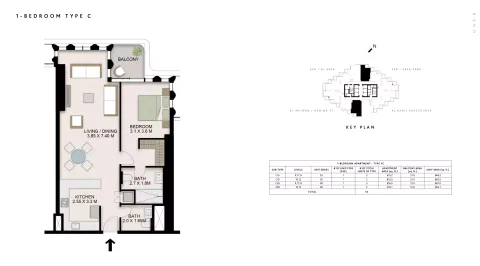Floor plan, 1 Bed, 864 sq ft