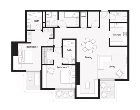 Floor plan, 2 Beds, 1,594 sq ft