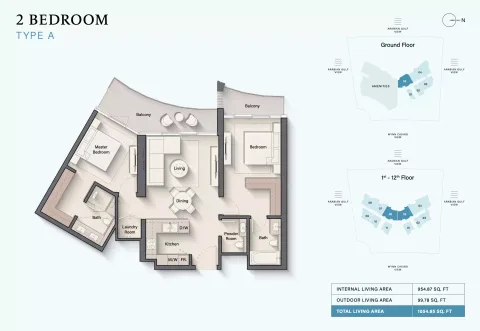 Floor plan, 2 Beds, 1,054 sq ft