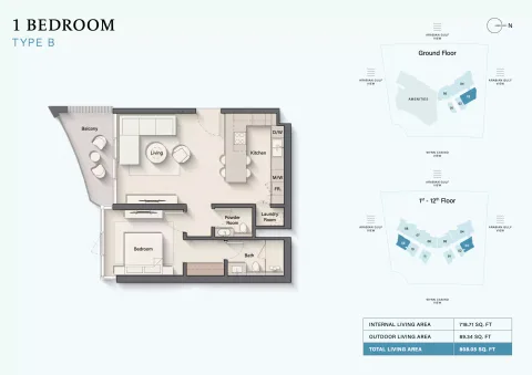 Floor plan, 1 Bed, 808 sq ft