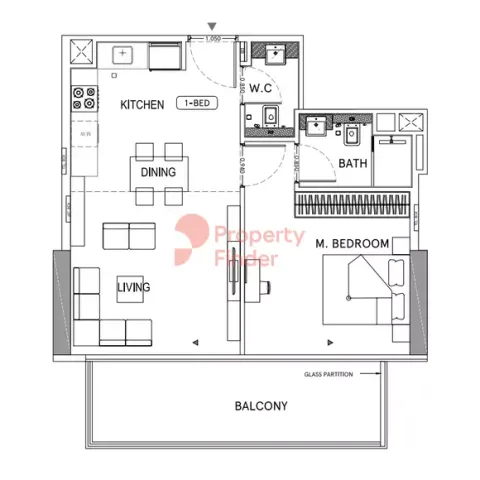 Floor plan, 1 Bed, 0 sq ft