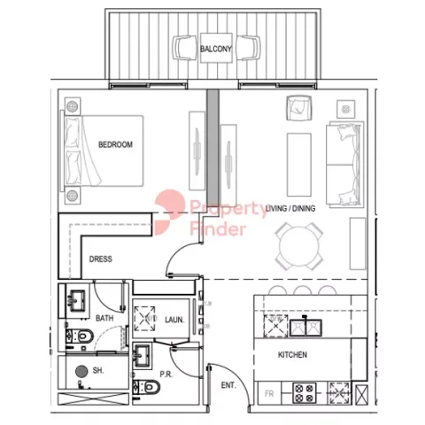 Floor plan, 1 Bed, 817 sq ft