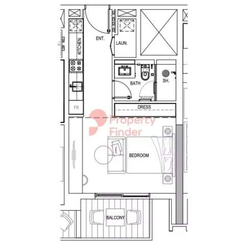 Floor plan, Studio, 455 sq ft